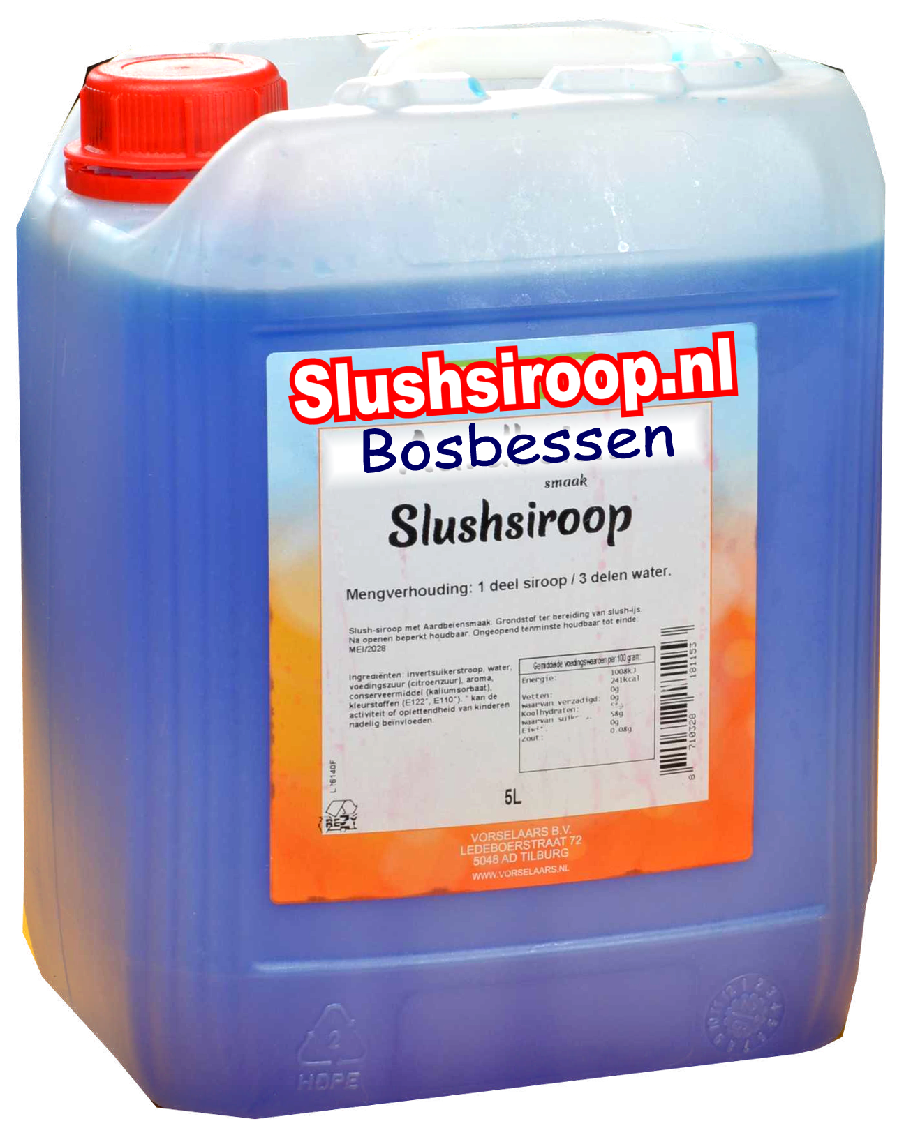 Slush Sirup HEIDELBEERE Geschmack - Tank mit 5 ltr - Vorselaars - Slushsiroop.nl - Ein eiskalter Genuss für Jung und Alt.