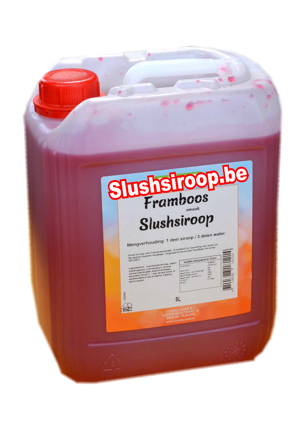 B-  Slushsiroop FRAMBOZEN smaak - tank met 5 ltr - Vorselaars - Slushsiroop.be