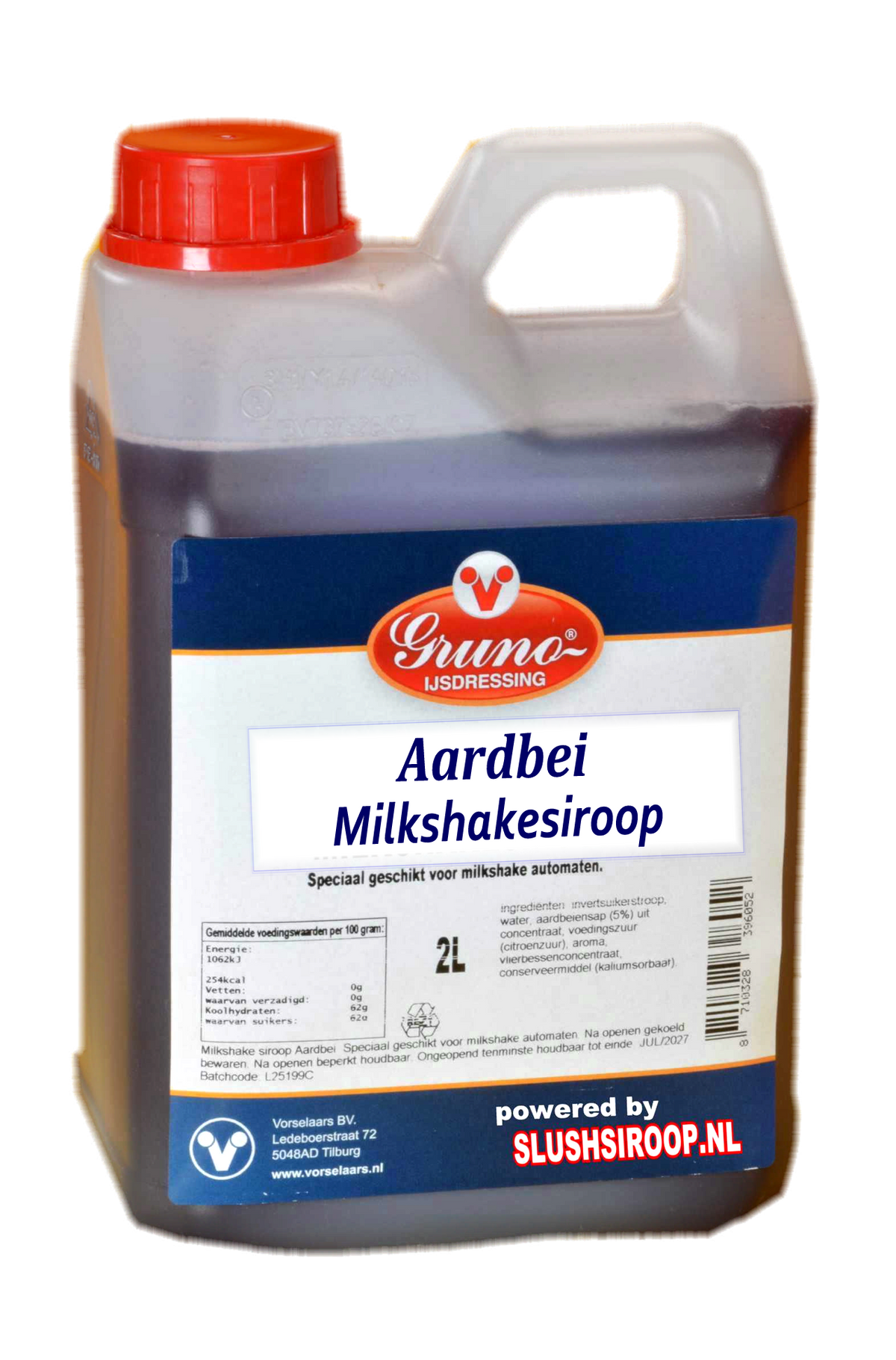 B- GRUNO - MilaNNE Milkshakesiroop AARDBEIEN smaak, tank a, 2 liter