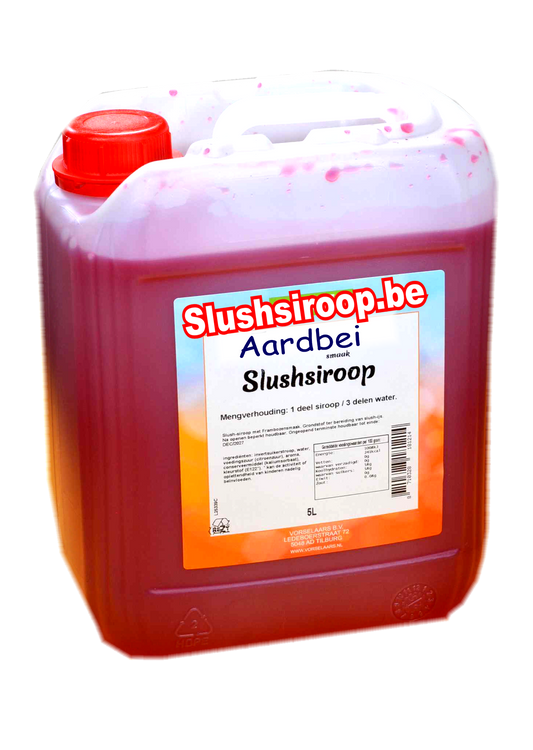 B- Slushsiroop AARDBEIEN - tank met 5 ltr - Vorselaars - Slushsiroop.nl  -  De heerlijkste ijsdrank van Nederland
