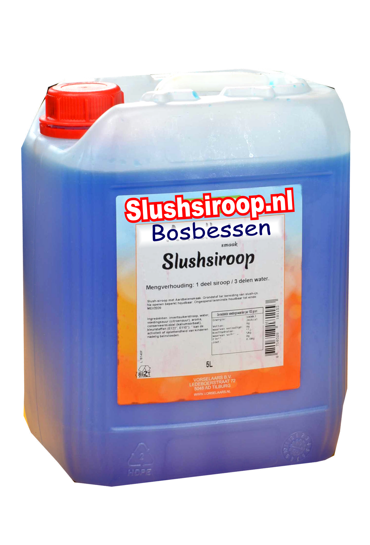B- Slushsiroop BOSBESSEN smaak - tank met 5 ltr - Vorselaars - Slushsiroop.nl  -  Een ijskoude lekkernij voor jong en oud