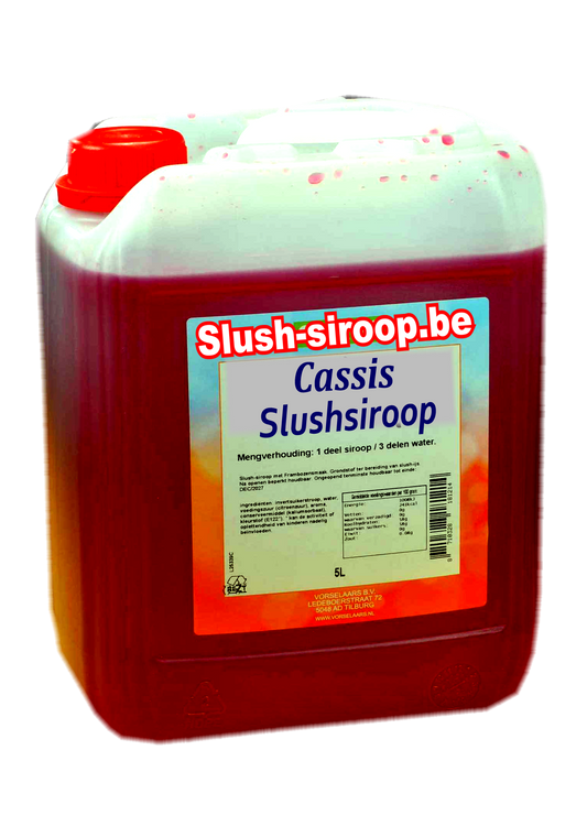 B- Slushsiroop CASSIS smaak - tank met 5 ltr - Vorselaars - Slushsiroop.be - De heerlijke ijsdrank voor iedereen!